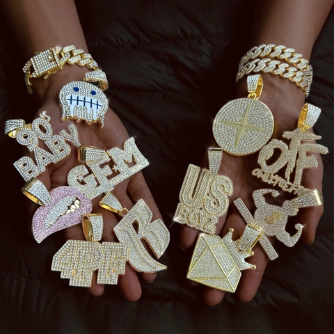 Hip Hop Legering Strass Hanger Ketting Met Cubaanse Ketting Iced Out Letters Smiley Face Emoji Sieraden Voor Mannen Vrouwen