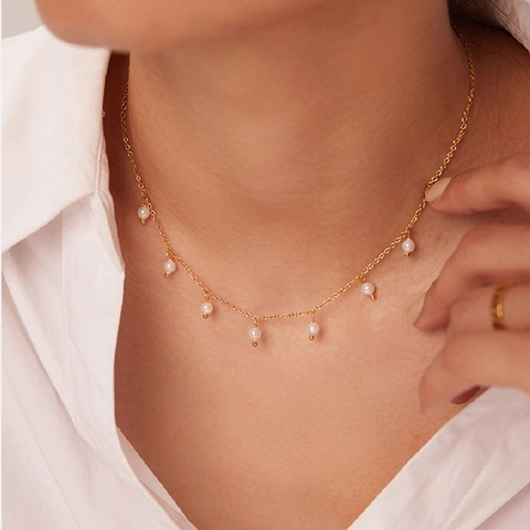 Collana Künstliche Perle Minimalista Acciaio Inossidabile Placcato Oro 18K Catena Künstliche Perle Conchiglia Gioielli Donna Elegante Accessorio Versatile
