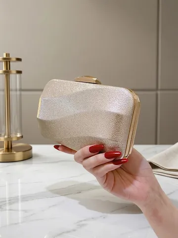 Champagner Gold Glitzer Abendtasche Schimmer Geometrische Wellenstruktur Hartschale Formelle Party Handtasche Kette