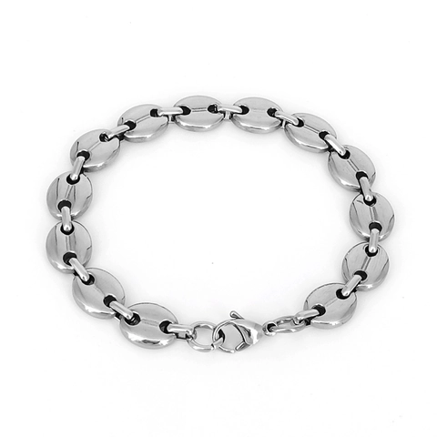 Bracciale Da Uomo In Acciaio Inossidabile Lucidato A Maglie Chicco Di Caffè Largo Stile Hip Hop Punk