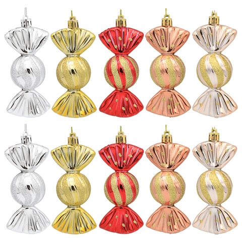 Ornamenti Da Appendere Per Albero Di Natale A Forma Di Caramella Plastica Galvanizzata Glitter Spirale Decorazione Festa
