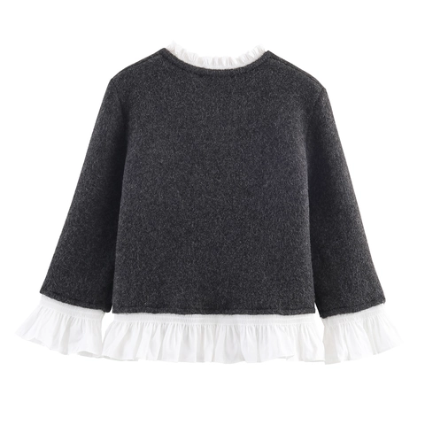 Cardigan In Maglia Da Donna Con Bordo A Volant Patchwork Scollo A V Manica Lunga Top Elegante