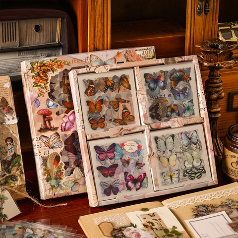Adesivi Estetici Vintage Per Scrapbooking Impermeabili PET Farfalla Floreale Decalcomanie Decorative Per Diario Agenda DIY Arte
