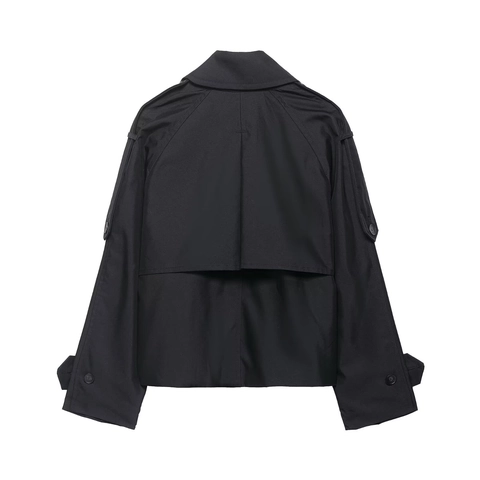 Dames Korte Trenchcoat Polyester Double-breasted Revers Jas Met Epauletten Casual Streetwear Dames Bovenkleding