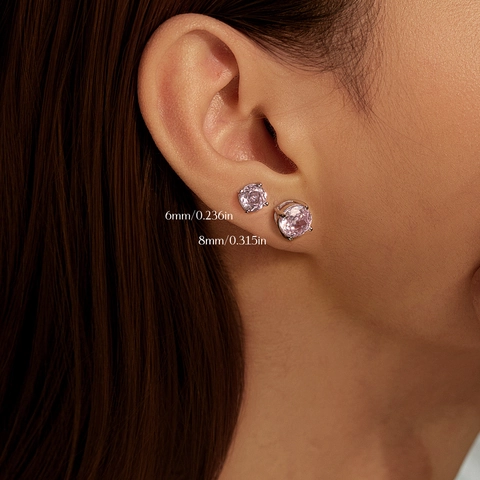 Round Cubic Zirconia Stud Earrings With 925 Sterling Silver Earring Post Multi Color Simple Elegant Jewelry For Women