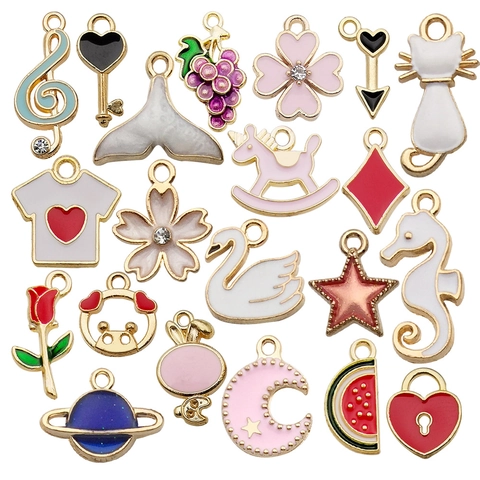 DIY Alloy Enamel Charms Fruit Animal Flower Celestial Shapes For Jewelry Making Pendants Necklace Bracelet Craft Findings