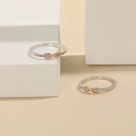Oneindigheidssymbool Ring 925 Sterling Zilver Tweekleurig Roségoud Zirkonia Minimalistische Sieraden Dames