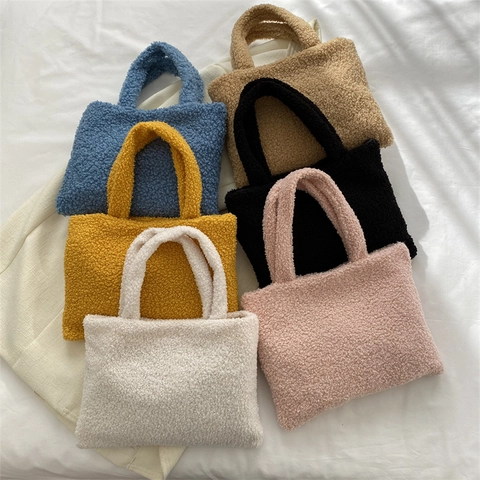 Damen Plüsch Handtasche Weiche Lammwolle Tote Bag Herbst Winter Kleine Quadratische Tragbare Modische Tägliche Tasche