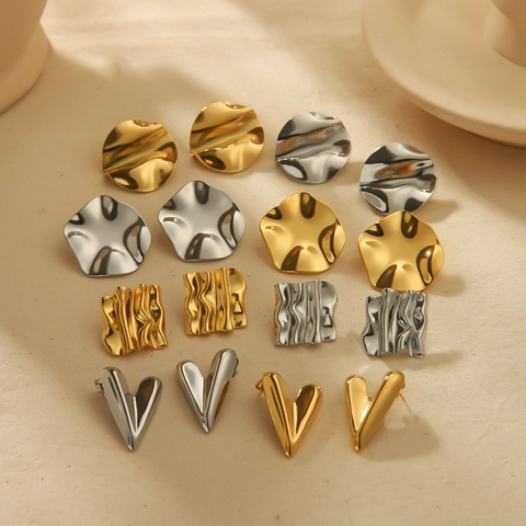 Unregelmäßige Geometrische Edelstahl-Ohrstecker Für Damen Strukturierte Flüssigmetall-Textur Vergoldet Hochwertiger Schmuck