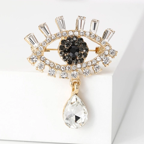 Lussuosa Spilla a Forma di Occhio Turco in Lega Con Strass Intarsiati Ciondolo a Goccia d'Acqua Squisita Spilla in Stile Coreano Donna Gioielli per Feste