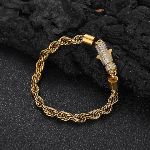 Pulsera De Cadena De Cuerda De Acero Inoxidable Hebilla De Circonita Hip Hop Estilo Unisex Joyería De Eslabones