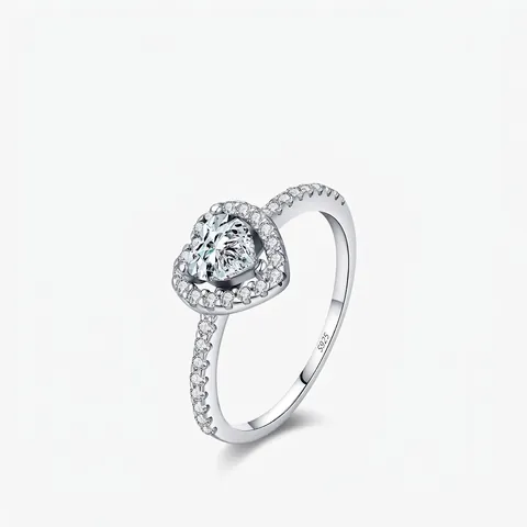 Anillo De Moissanita En Forma De Corazón Plata De Ley 925 Color D Halo Pavé Joyería Elegante Para Mujer