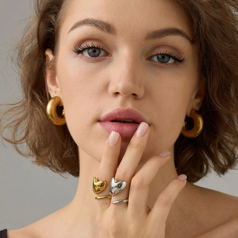 Anillo Corazón Envuelto Abierto Acero Inoxidable 316 Chapado Oro 18K Ajustable Estilo Ins Joyería Mujer