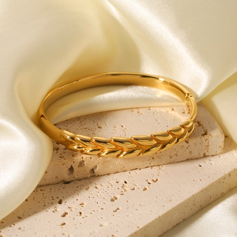 Wheat Ear Texture Bracelet Stainless Steel Gold Plated Light Luxury Waterproof Jewelry For Women Non-Fading Cuff Bangle