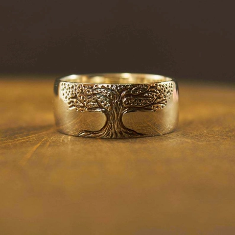Anillo Ancho De Aleación Tallado Árbol De La Vida Vintage Para Mujer Joyería Estilo Retro Simple Regalo
