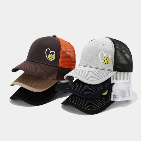 Cappello Trucker Ricamo Cuore Pickleball Maglia Traspirante Berretto Da Baseball Snapback Regolabile Sport Outdoor Unisex