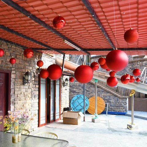 Red Christmas Ball Ornaments Set For Holiday Atmosphere PVC Glossy Matte Glitter Decorative Hanging Balls For Xmas Tree Party Home Ceiling Decor