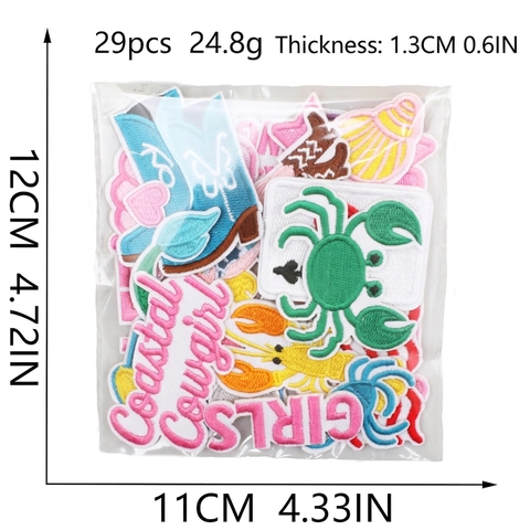 Mermaid Ocean Theme Embroidery Patches Iron On Fabric Applique For Clothing DIY Decoration Shell Coastal Cowgirl Style