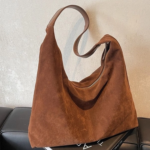 Vintage Hobo Tasche Aus Wildleder Für Damen Große Kapazität Minimalistische Schultertasche Mit Reißverschluss Herbst Winter Alltag