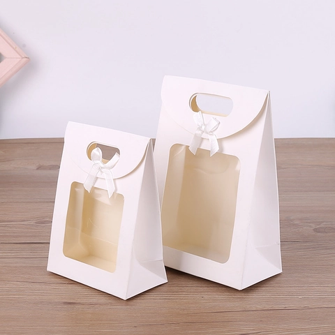 Gift Paper Bags With Clear Window Ribbon Bow Handle Packaging Pouch For Wedding Birthday Party Favors