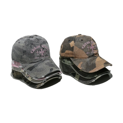 Casquette De Baseball Camouflage Vintage Coton Effet Usé Broderie Rose Style Streetwear Rétro Ajustable Unisexe