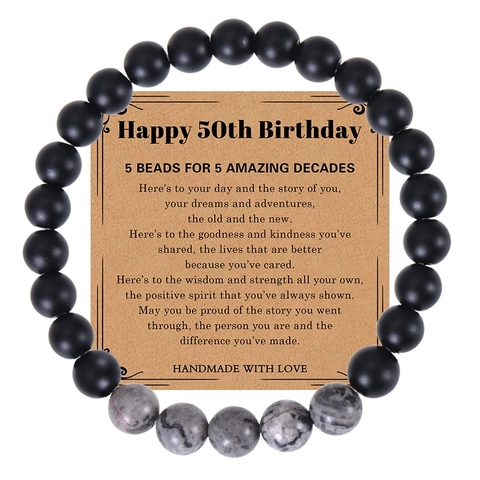 Handgefertigtes Perlenarmband Naturstein Map Stone Schwarz Matt Perlen Mit Meilenstein Geburtstagskarte Geschenk