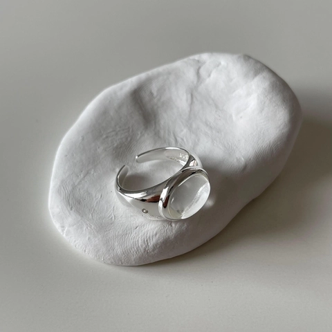 Anello Regolabile In Argento Sterling 925 Per Donna Zircone Ovale Superficie Irregolare Gioielli Minimalisti