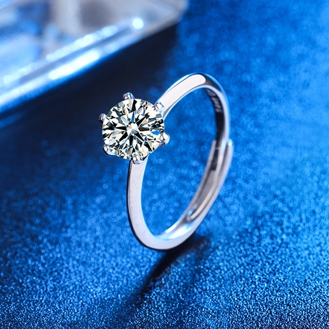 Classic Solitaire Ring Round Cubic Zirconia Six Prong Adjustable Open Band Jewelry Women