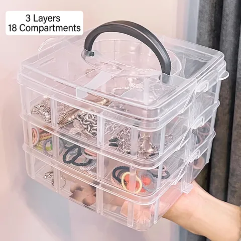 Schmuckkästchen Mehrschichtig Transparent Kunststoff Aufbewahrungsbox Mit Griff Abnehmbare Trennwände Für Ohrringe Halsketten
