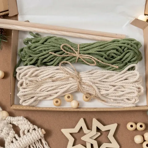DIY Macrame Christmas Tree Kit Cotton Rope Wood Beads Star Handmade Weaving Wall Hanging Bohemian Home Holiday Decor