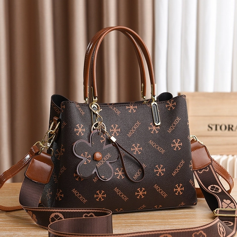 Bolso De Mano Para Mujer Cuero PU Estampado Monograma Retro Con Correa Ancha Y Adorno Floral Bolso Bandolera