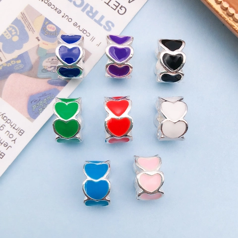 Heart Shape Alloy Enamel Charms Large Hole Beads For DIY Jewelry Making Bracelet Necklace Accessories Colorful
