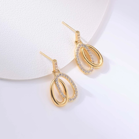 Orecchini A Lobo Ovali Intrecciati Con Perno In Rame Placcato Oro Zircone Gioielli Di Moda Geometrici