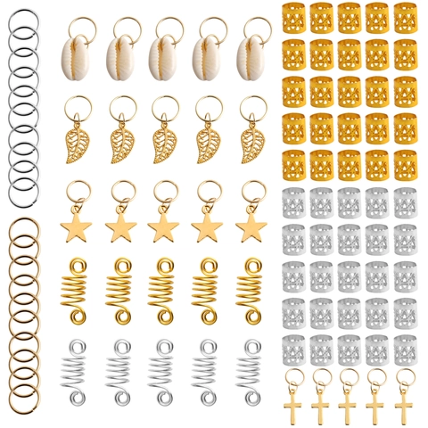 Dreadlock Hair Braid Rings Clips Metal Alloy Shell Pendants Hollow Spirals Hair Styling Decoration Accessories