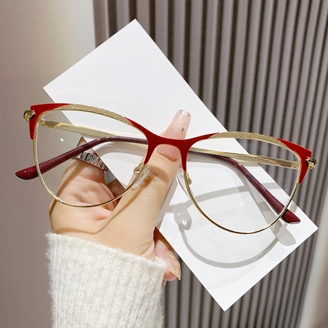 Retro Cat Eye Metal Glasses Frame Anti Blue Light Clear Lens Vintage Butterfly Eyewear For Women