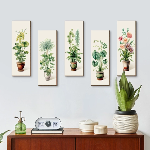 Potted Plant Wall Decor Botanical Illustrations MDF Wood Vertical Hanging Plaques Vintage Style Home Decorations