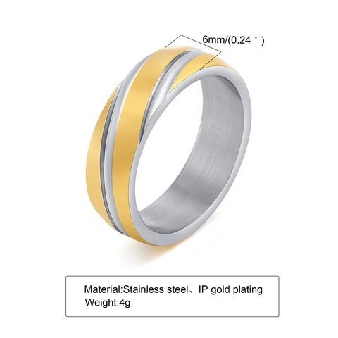 Men Minimalist Stainless Steel Ring Diagonal Stripe Pattern IP Plated Polished Brushed Industrial Style Band Jewelry