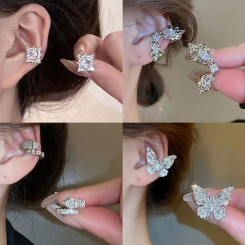 Boucles D'oreilles Ear Cuff Papillon Zircon Künstliche Perle Cuivre Strass Étoile Coeur Pendentif Sans Piercing Pour Femme Élégant Mode