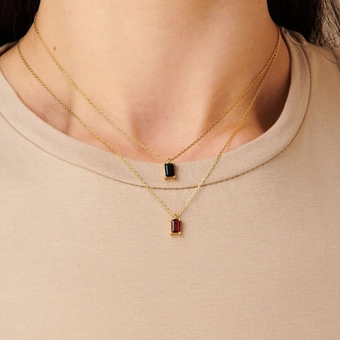 Collana Con Pendente Baguette Minimalista Rame Placcato Oro 18K Zirconia Geometrica Catena Da Clavicola Per Donna