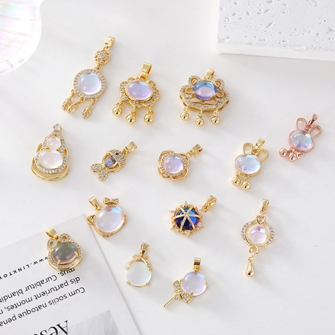 Moonstone Opal Pendant Necklace Gold Plated Copper Ruyi Lock Gourd Rabbit Elegant Niche Jewelry For Women