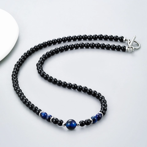 Herren Perlenkette Edelstahl OT Verschluss Natürliche Tigerauge Achat Stein Perlen Modischer Schmuck Geschenk
