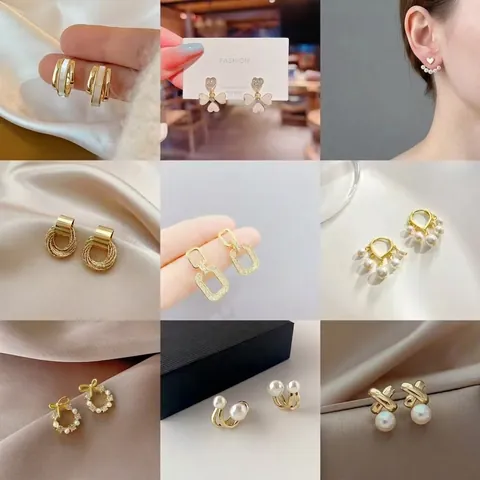 Fashion Earrings Alloy Zircon Artificial Pearl Geometric Style With 925 Sterling Silver Earring Post Vintage Design For Women