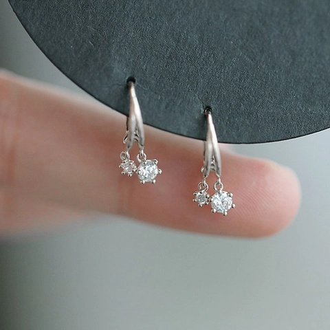 Pendientes De Aro Colgantes De Circonita Redonda Cobre Geométricos Joyería Minimalista Elegante Para Mujeres