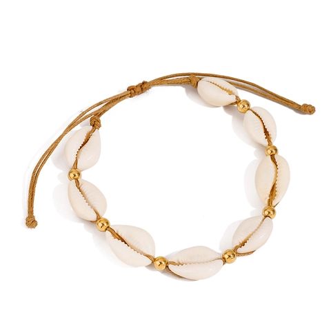 Böhmisches Muschel Fußkettchen Edelstahl Perlen Gewebtes Wachsseil Verstellbar Strand Sommer Urlaub Schmuck Damen
