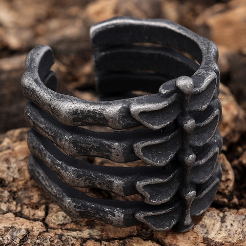 Vintage Gothic Rippenbogen Skelett Ring Edelstahl Verstellbar Punk Knochen Band Schmuck Für Herren Damen
