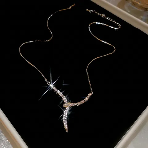 Collana Pendente Forma Serpente Rame Zircone Incastonato Forma Y Catena Geometrica Gioielli Eleganti Donne