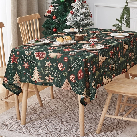Weihnachtstischdecke Polyester Rechteckig Feiertag Abendessen Party Dekoration Amerikanischer Stil Weihnachtsmann Baum Bedruckt