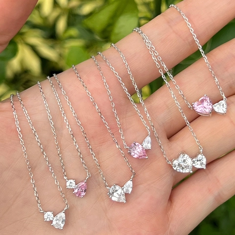 925 Sterling Silver Double Heart Pear Cut Zirconia Pendant Necklace For Women Minimalist Fashion Clavicle Chain Jewelry Gift