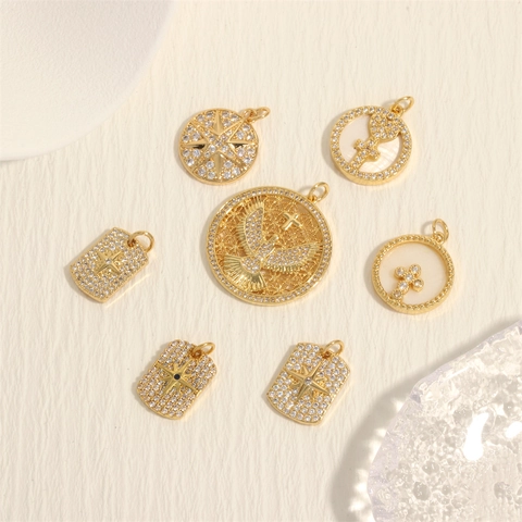 Pendenti A Croce Rame Placcato Oro Zirconia Charms Per Creazione Di Gioielli Fai Da Te Collana Artigianato Design Cuore Colomba Stella