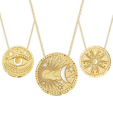Collana Con Pendente Tarocchi In Acciaio Inossidabile Placcato Oro 18K Gioielli Astrologia Sole Luna Stella Donna